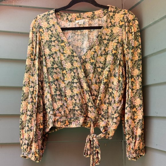 American Eagle Floral Wrap V-Neck Blouse - Picture 1 of 4
